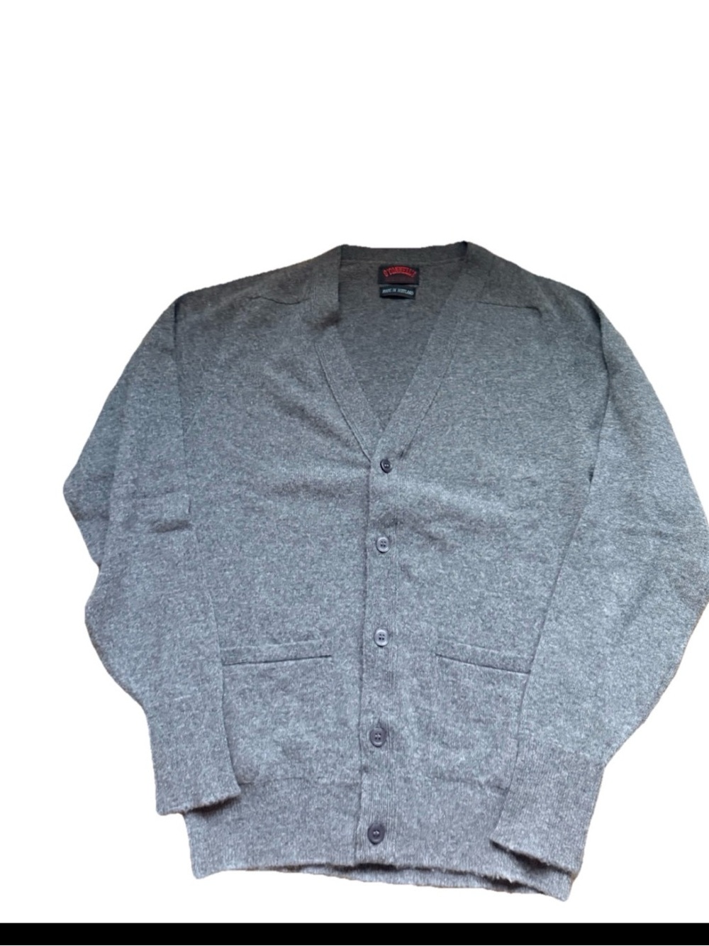 O’Connell Men's Gray V-Neck 36 100% lambswool Cardigan Sweater made in Scotland